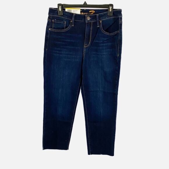 Seven7 High Rise Tower Straight Crop Raw Hem Denim Blue Jeans Size 8 - Picture 4 of 10